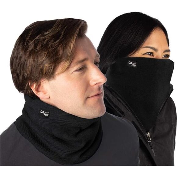 2 Pack Unisex Face Mask Neck Gaiter Thick Thermal Fleece Lined, Black